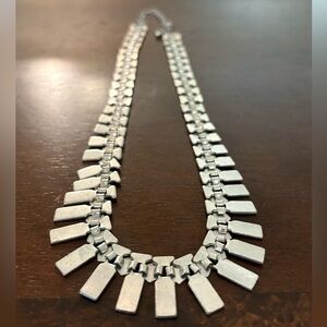 Elegant Silver Geometric Fringe Necklace